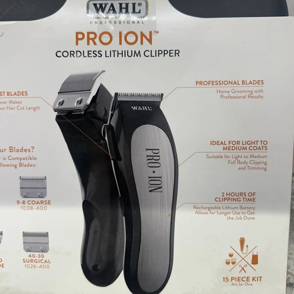15 Pc WAHL PRO ION Cordless Clippers Professional‎ DOG Grooming Adjustable Blade